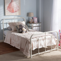 Baxton Studio TS105-White-Twin Mandy Vintage Industrial White Finished Metal Twin Size Platform Bed